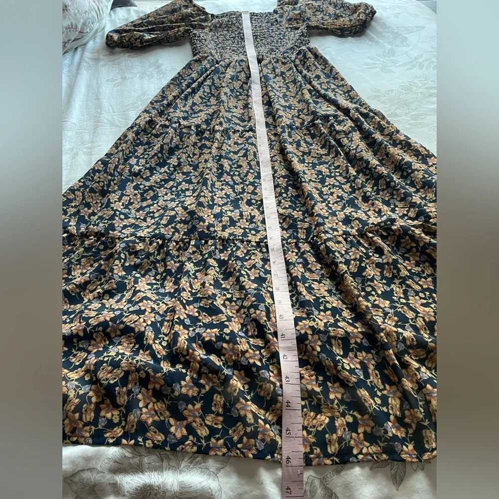 Baltic Born‎ Manchester Navy Ditsy Floral Smocked Midi Dress Small Cottagecore - Picture 9 of 9